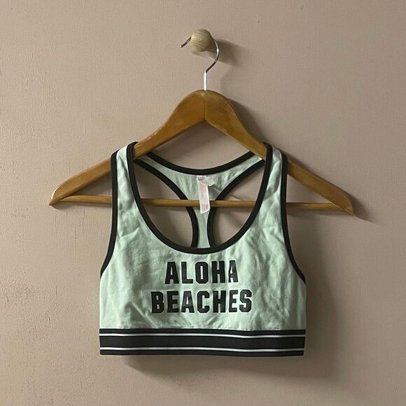 Pink Victoria’s Secret Mint/Black Aloha Beaches Pink Nation Sports Bra Sz M GUC - Picture 9 of 10